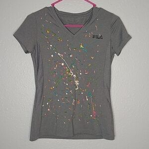 Fila Puffy Paint Splatter Athletic Tee T-Shirt Sm